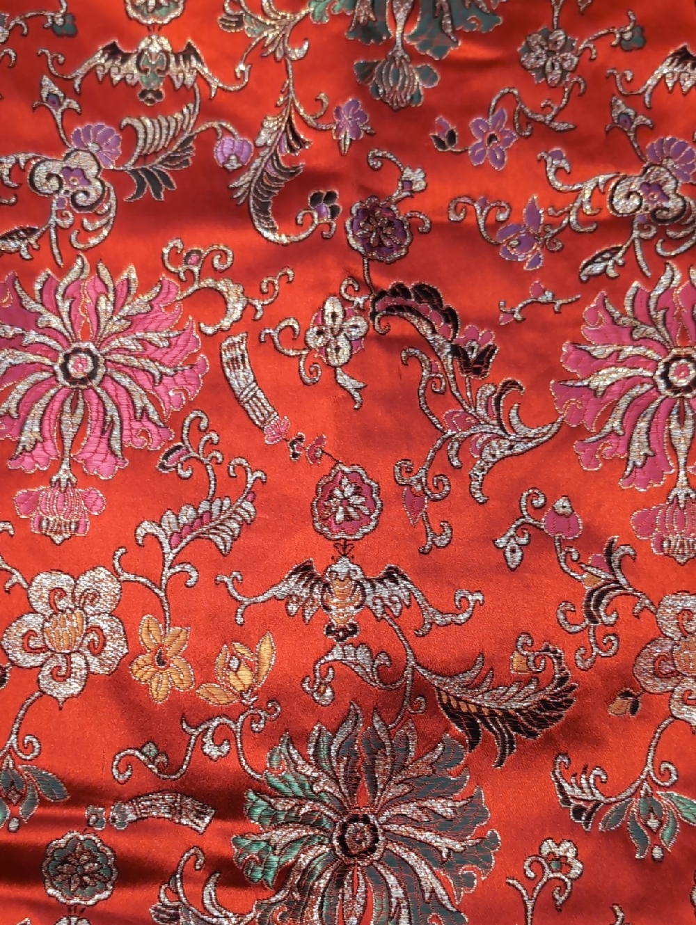 Red And Metallic Floral Brocade Fabric Scarf